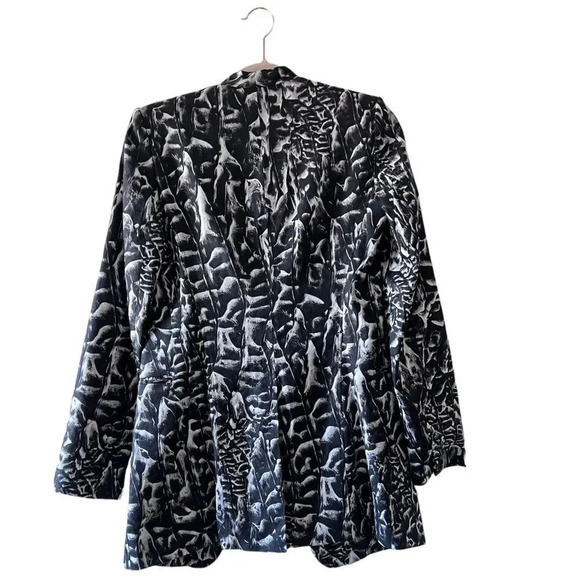 Helmut Lang Women's Strata Linen Blend Black White Animal Print Blazer Coat 0 - Picture 2 of 7